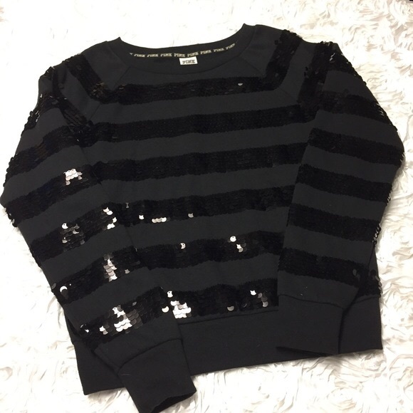 PINK Victoria's Secret Tops - 4/$25 VS PINK BLACK SEQUIN CREWNECK SWEATSHIRT